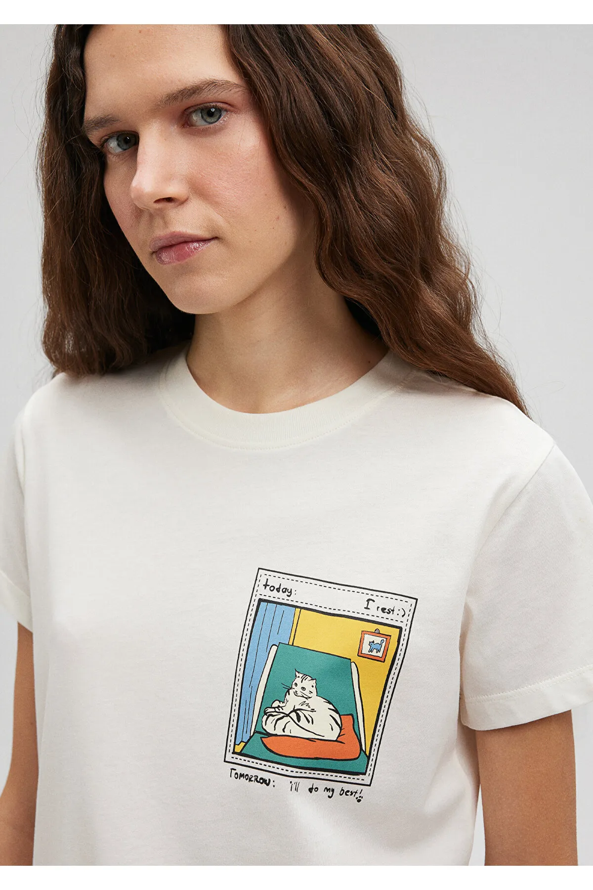 Mavi  Weißes T-Shirt mit Katzenmuster, Slim Fit / Slim Fit1612401-80194