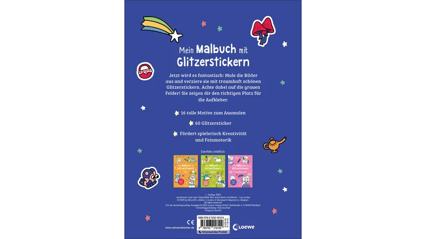 Mein Malbuch mit Glitzerstickern - Einhörner, Drachen und Feen