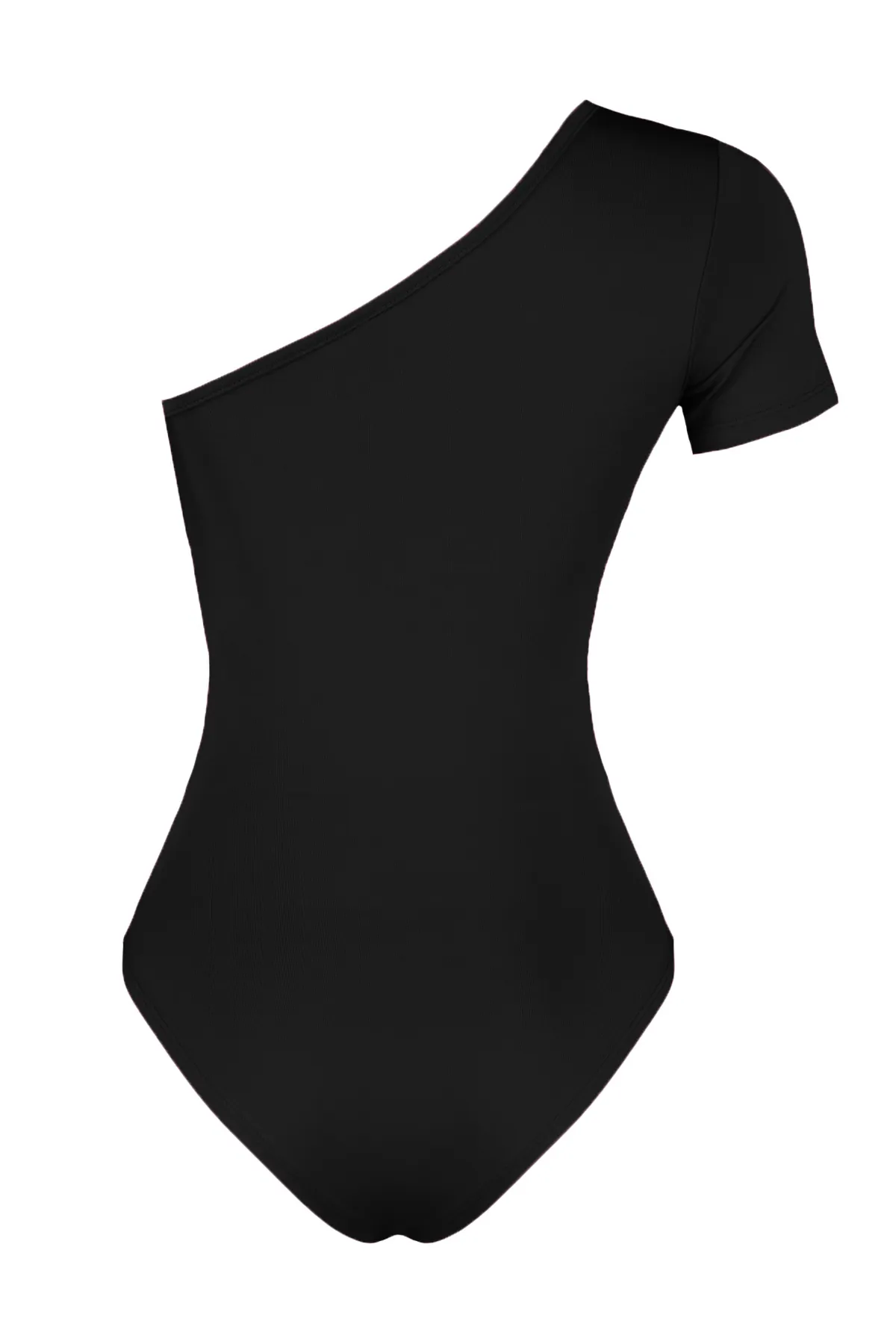 Trendyol Collection  Schwarzer taillierter/körperbetonter asymmetrischer Kragen, einarmiger Druckknopfverschluss, flexibler Strickbody TWOSS24BD00028