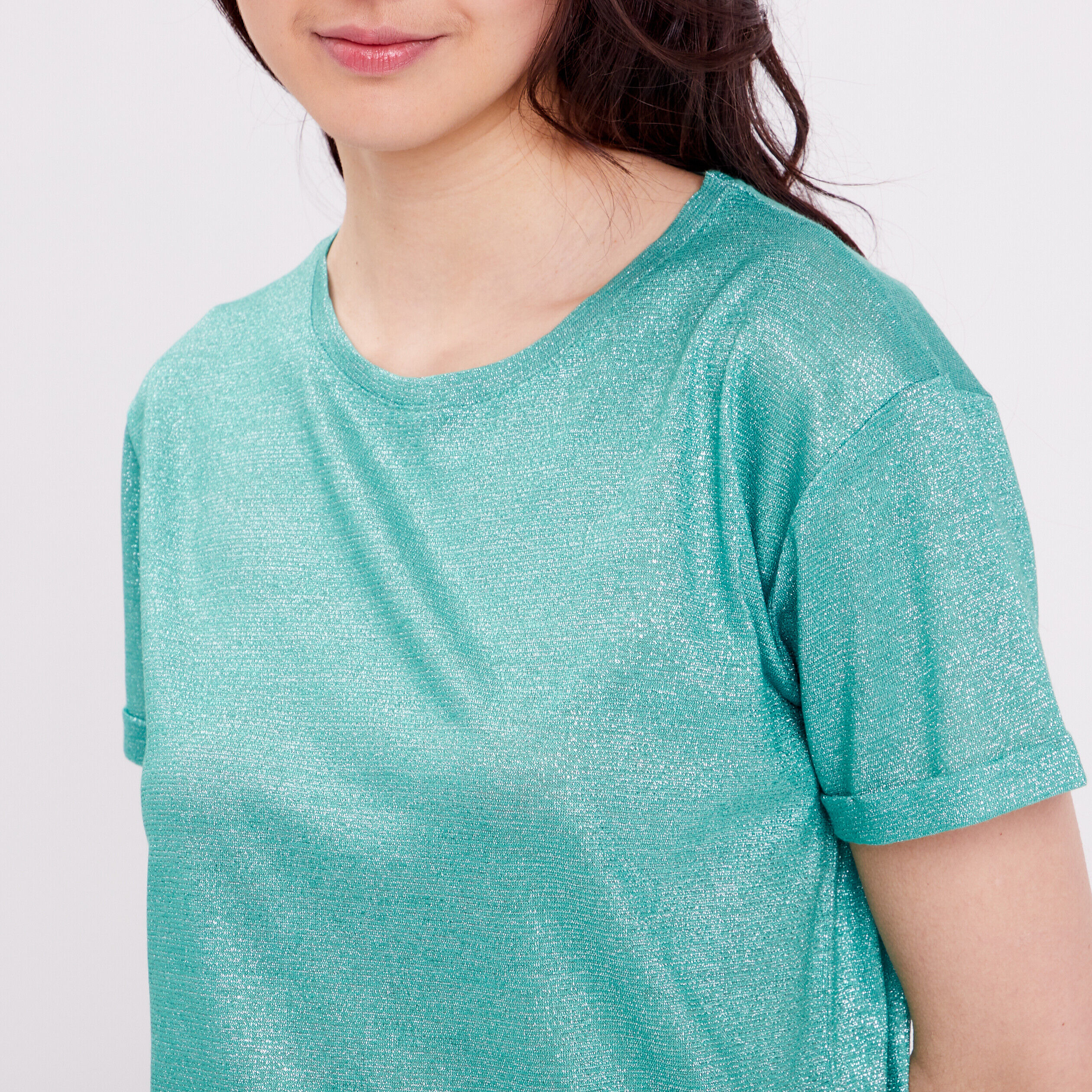 T-shirt fluide fils métallisés vert menthe femme | Cache Cache