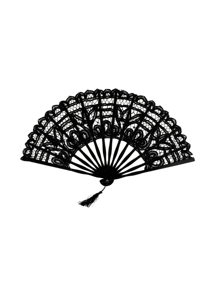 COFI 1453 Handgemachte elegante Fächer mit Spitze für besondere Anlässe in Schwarz günstig kaufen onesize