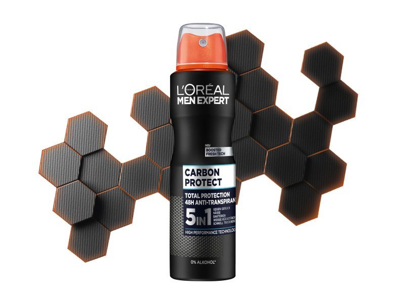 L'ORÉAL PARIS MEN EXPERT Deo-Spray Carbon Protect Anti-Transpirant, mit 48H Trockenschutz