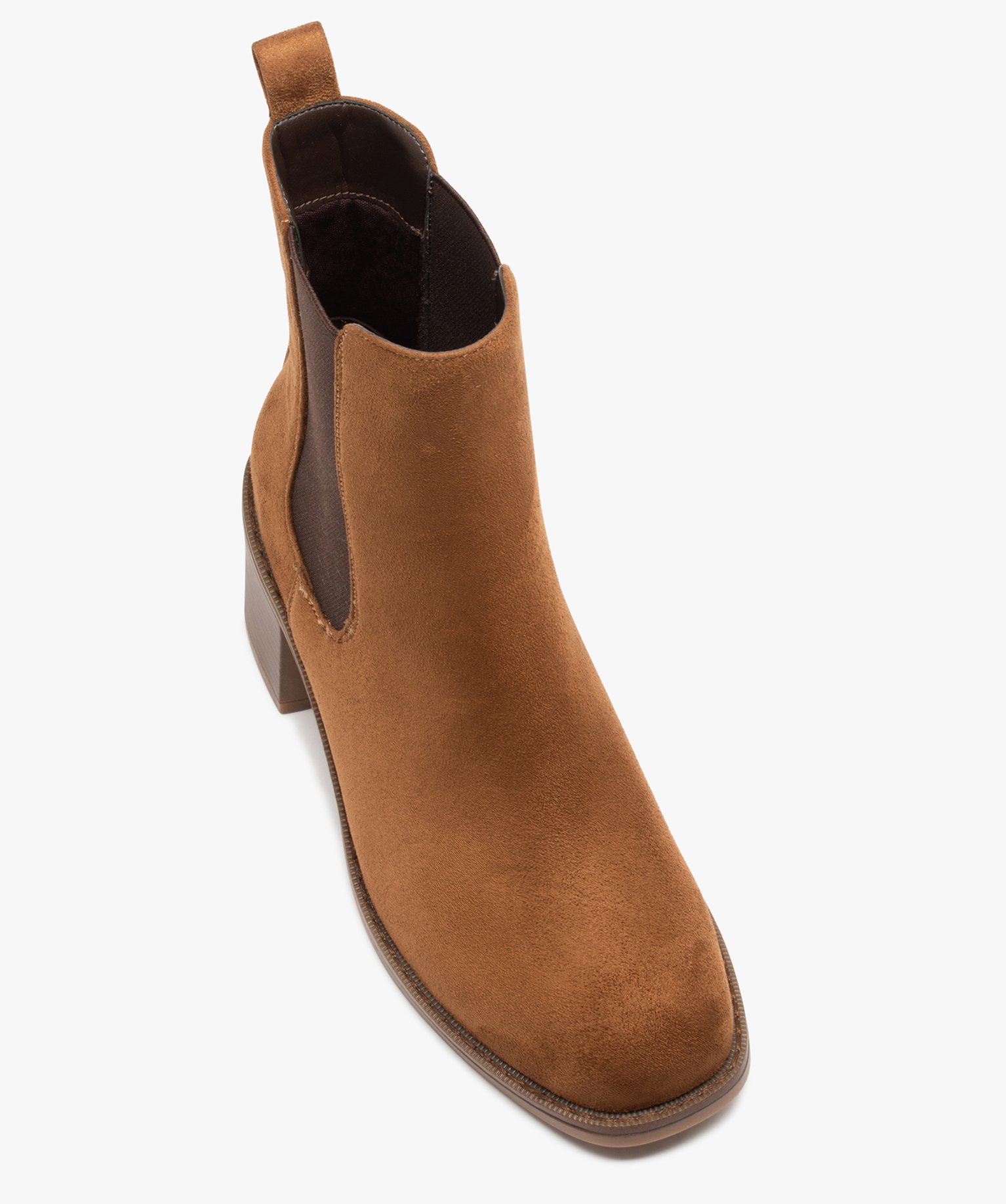 Boots Chelsea en suédine à talon haut femme marron | GEMO