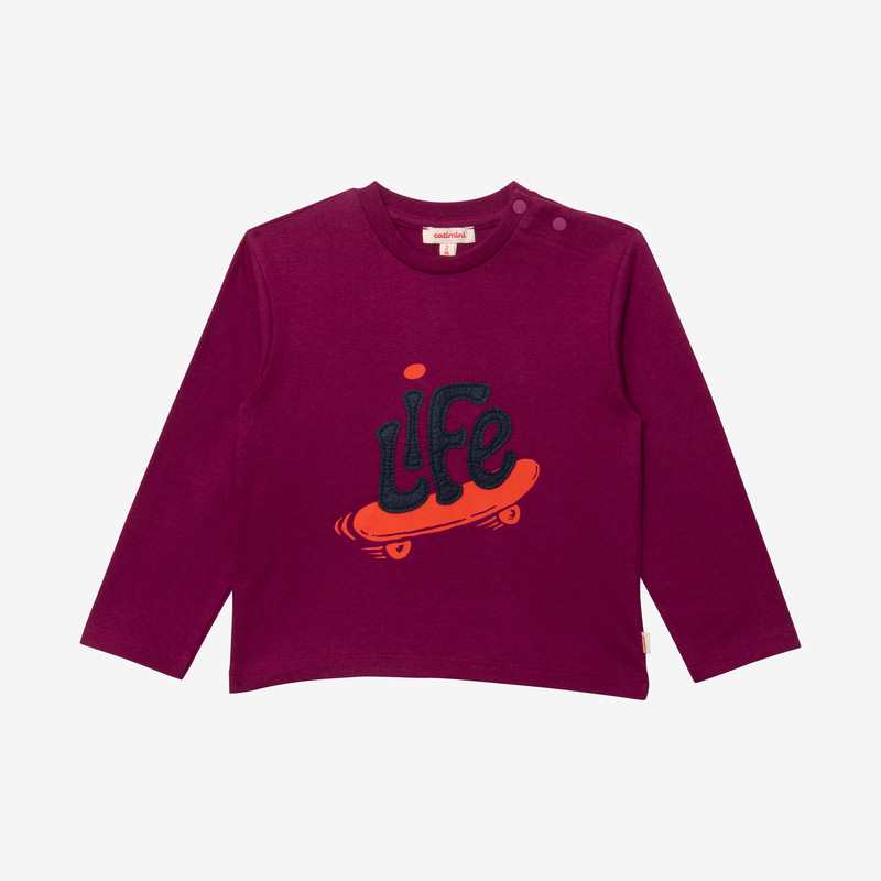T-shirt bébé garçon typo brodée en coton recyclé violet Catimini