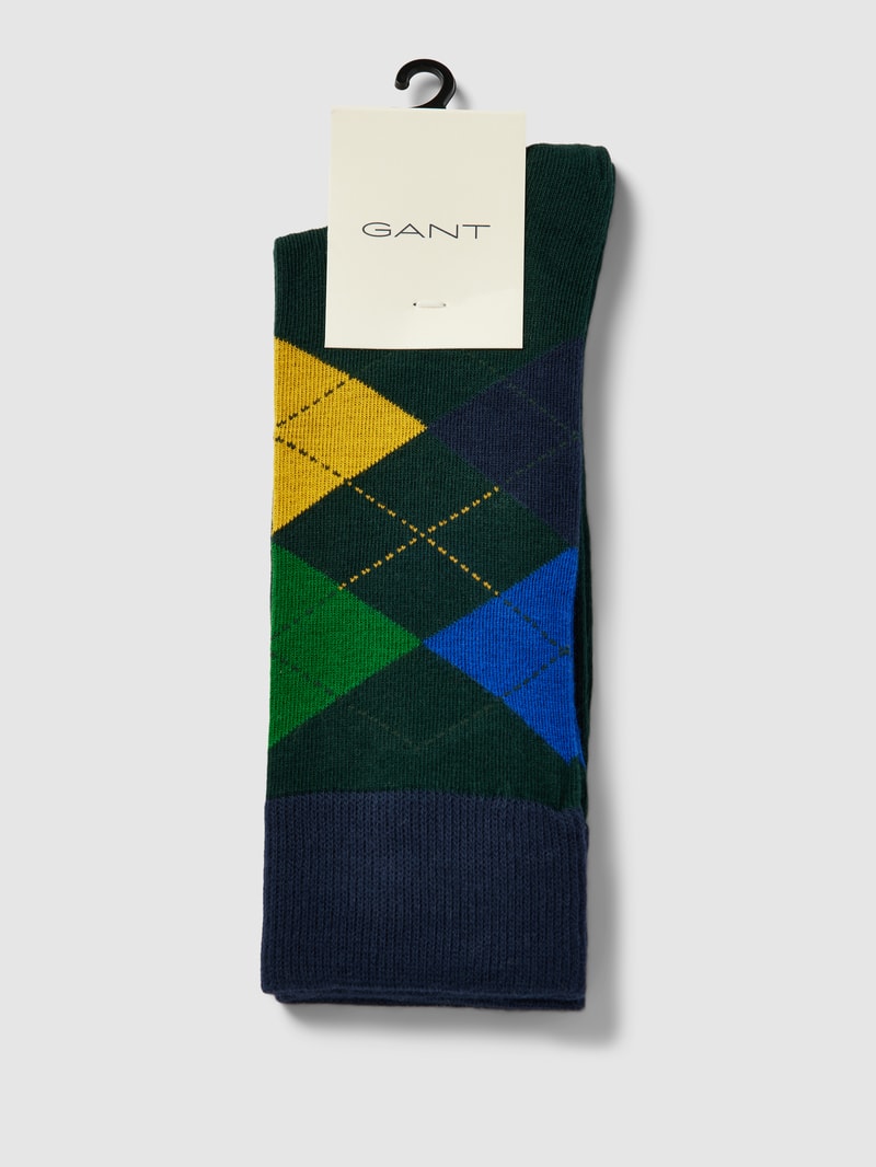 Socken mit grafischem Muster Modell 'ARGYLE' in dunkelgrün