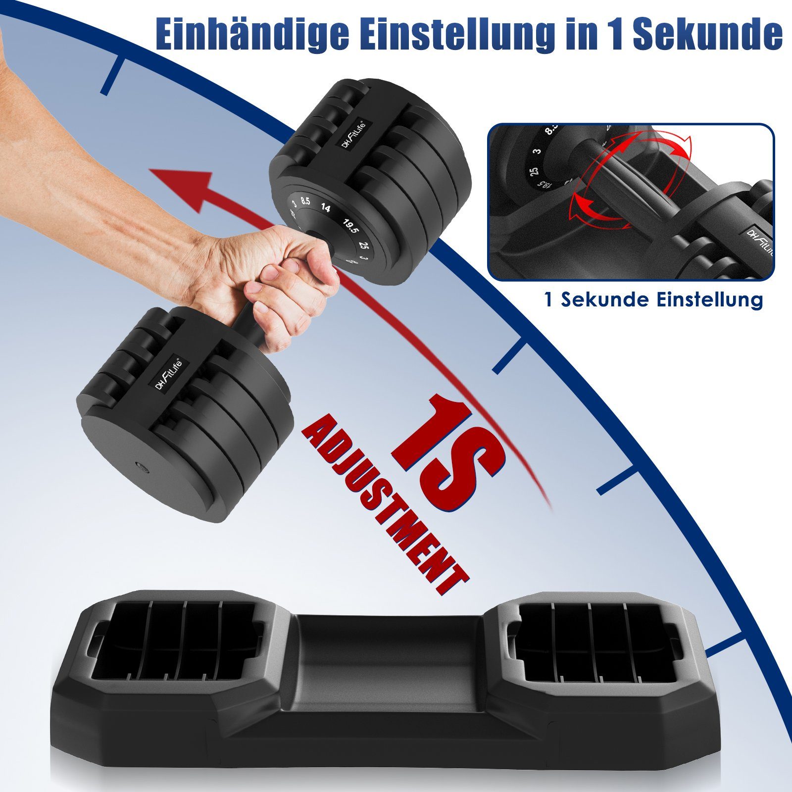DH FitLife Kurzhantel verstellbare Hanteln, (für Krafttraining, 3-25kg), Kurzhantelset mit platzsparenden Hantelscheiben für Heimtraining