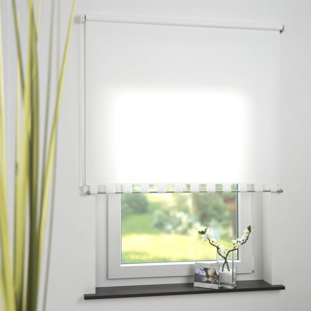 Bella Casa Seitenzugrollo Kettenzugrollo Volantrollo Rollo Eckig lichtdurchlässig 192 x 180 cm weiß für Fenster