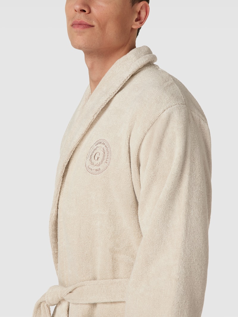 Bademantel mit Logo-Stitching Modell 'CREST ROBE' in beige