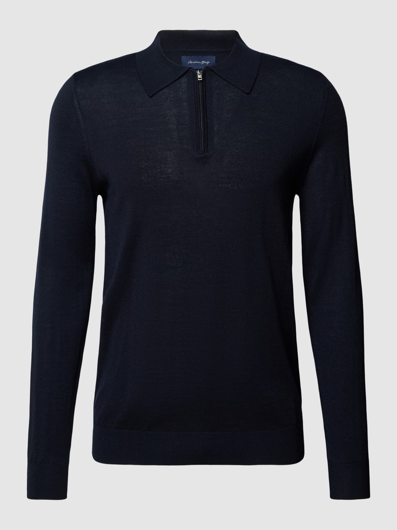 Strickpullover mit kurzem Reißverschluss in marineblau