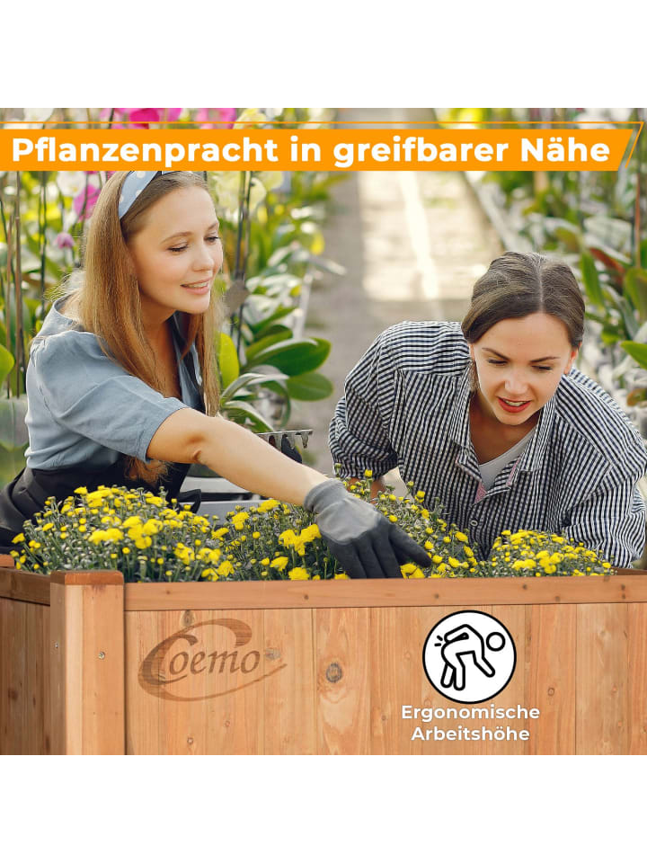 Coemo Hochbeet aus Holz mit Pflanzfolie und Ablage in Natur günstig kaufen