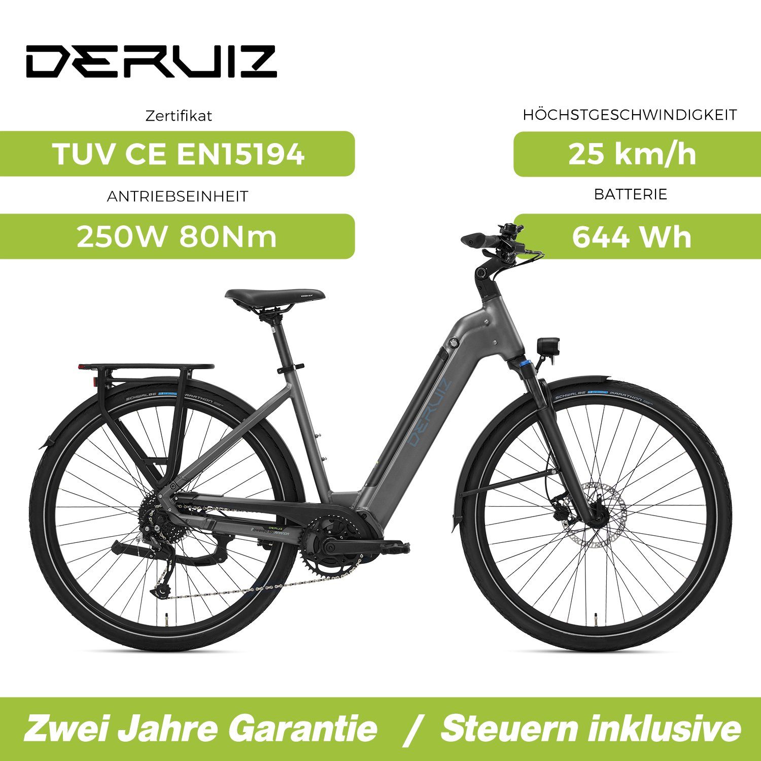 DERUIZ E-Bike MICA-G 28 Zoll E-Bike 250W 80Nm Mittelmotor, 48V / 644Wh Akku, 9 Gang SHIMANO SHIMANO ALTUS, 9-Gang Schaltwerk, Kettenschaltung, Mittelmotor, 644,00 Wh Batterie, (Set, mit Akku-Ladegerät, mit Werkzeug), 644Wh Batterien mit großer Kapazi