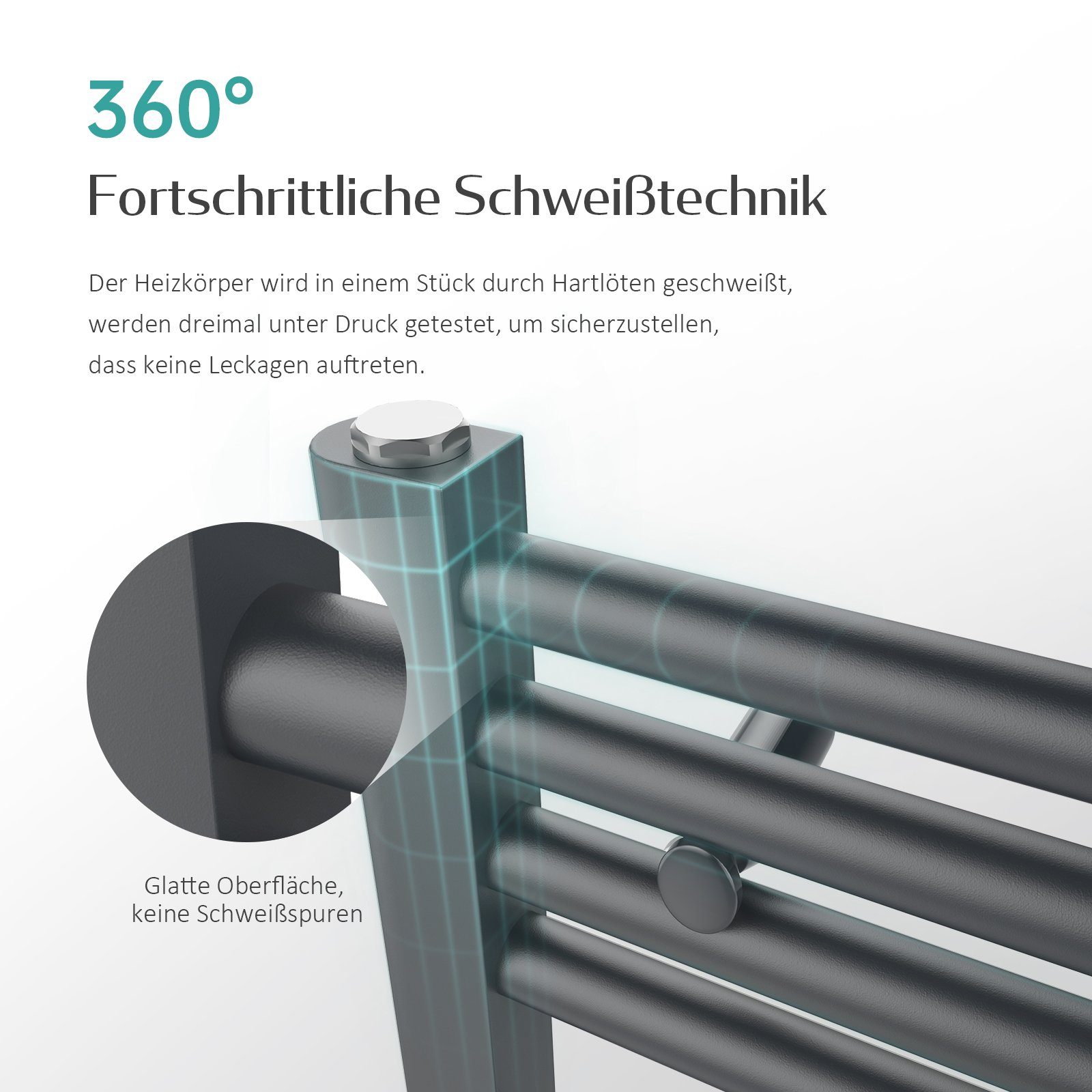 EMKE Badheizkörper Handtuchheizkörper Horizontal Heizkörper Röhrenheizkörper, Handtuchwärmer Mittelanschluss sehr angenehme Strahlungswärme