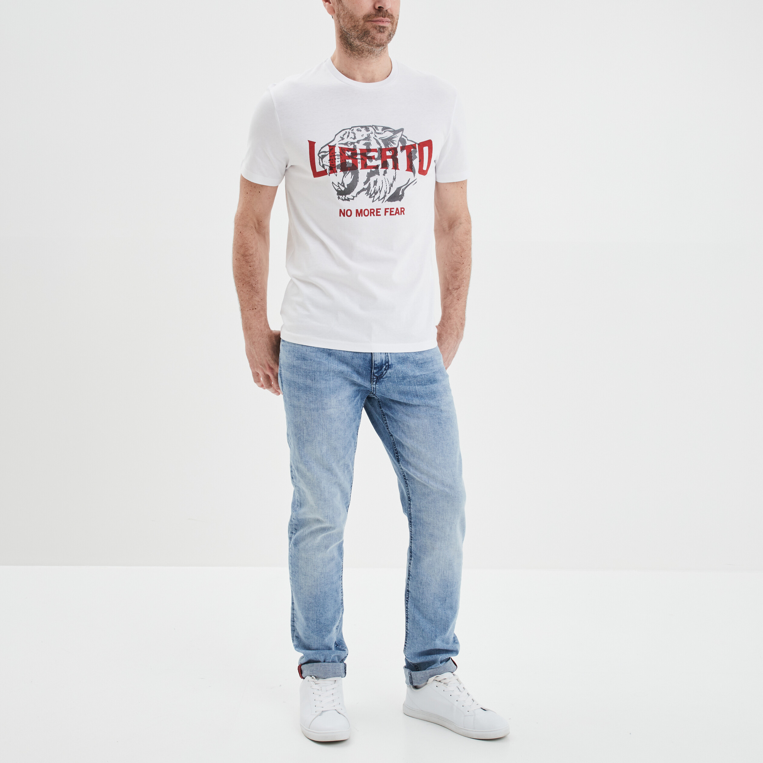 T-shirt manches courtes coton Liberto blanc homme | La Halle