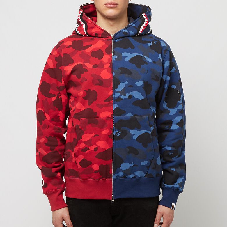 A Bathing Ape Color X Camo Separate Shark Full Zip Hoodie red x navy