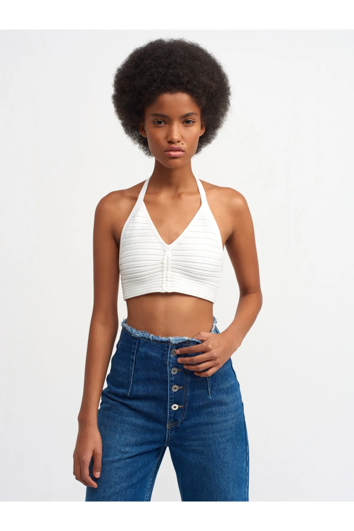Dilvin  1011 Back Lace Knitwear Bustier-ecru