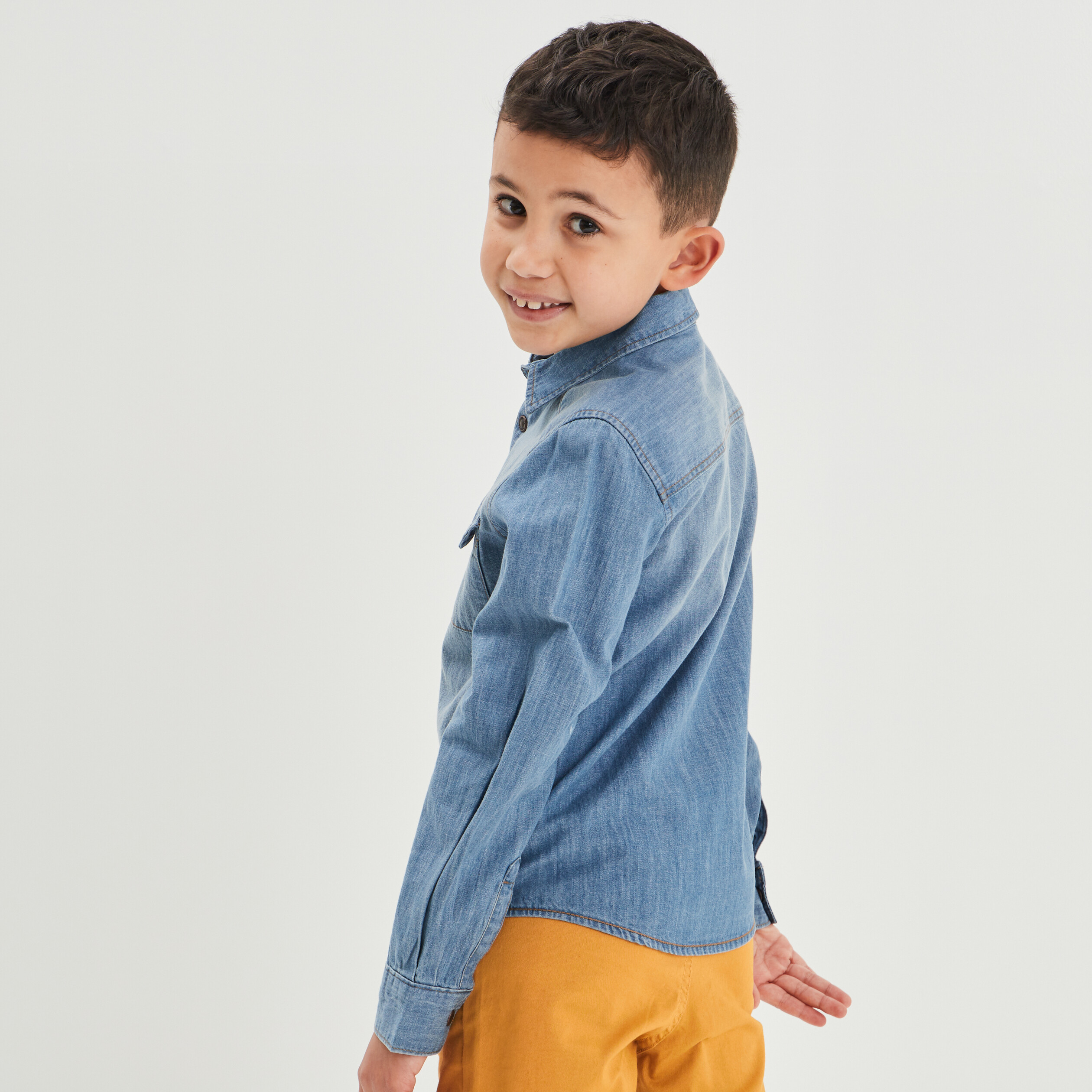 Chemise manches longues en jean Creeks denim double stone garçon | La Halle
