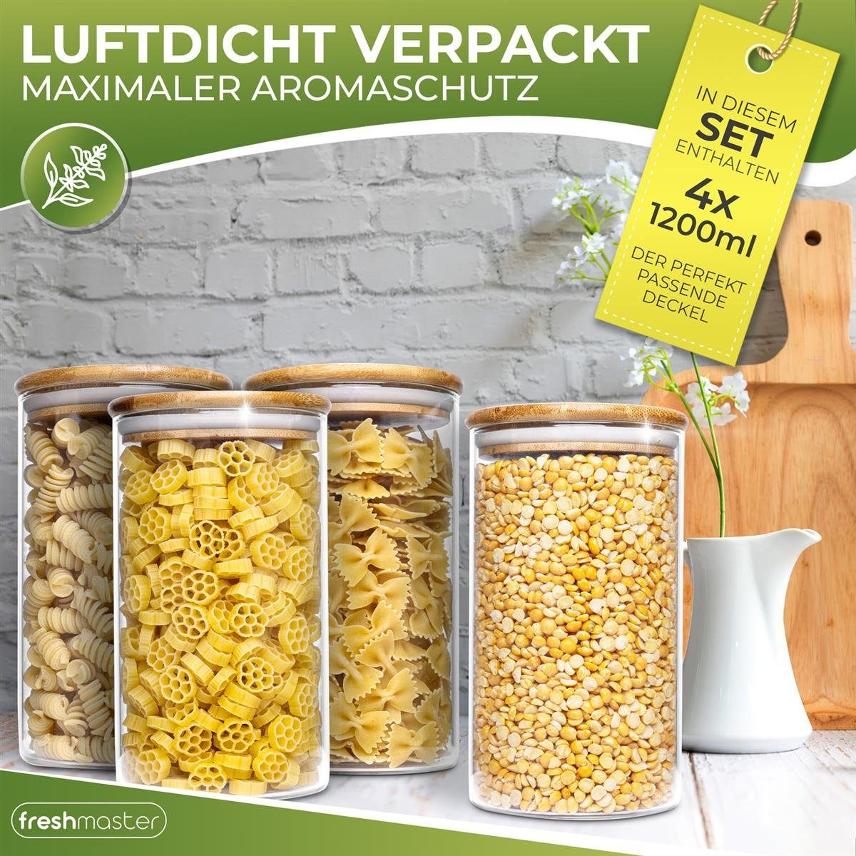 Fresh Master Vorratsglas Vorratsdosen Glas mit Bambus-Deckel, Borosilikatglas, (8-tlg), mit Bambusdeckel