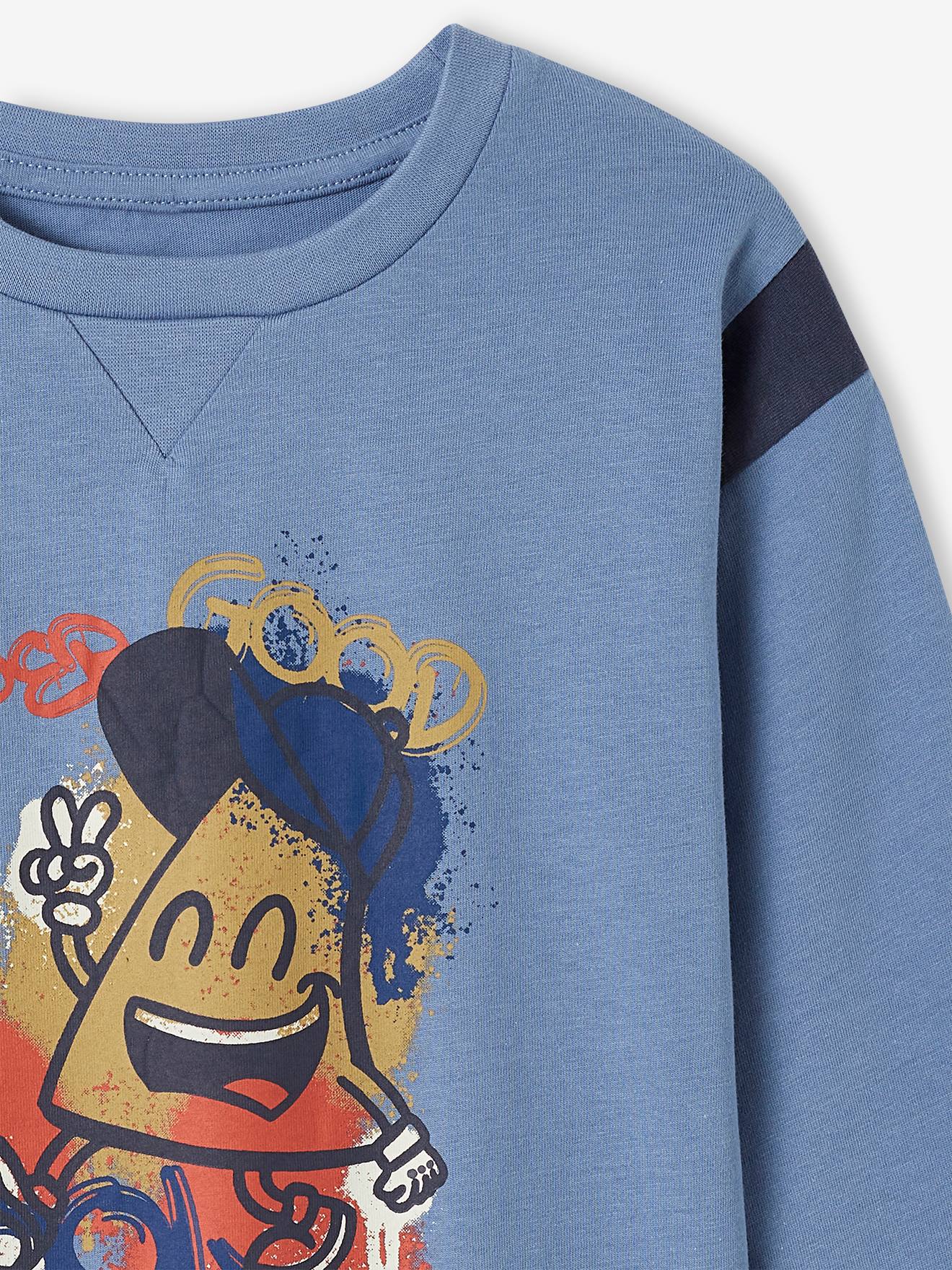 Tee-shirt motif mascotte graffitis garçon bleu chambray