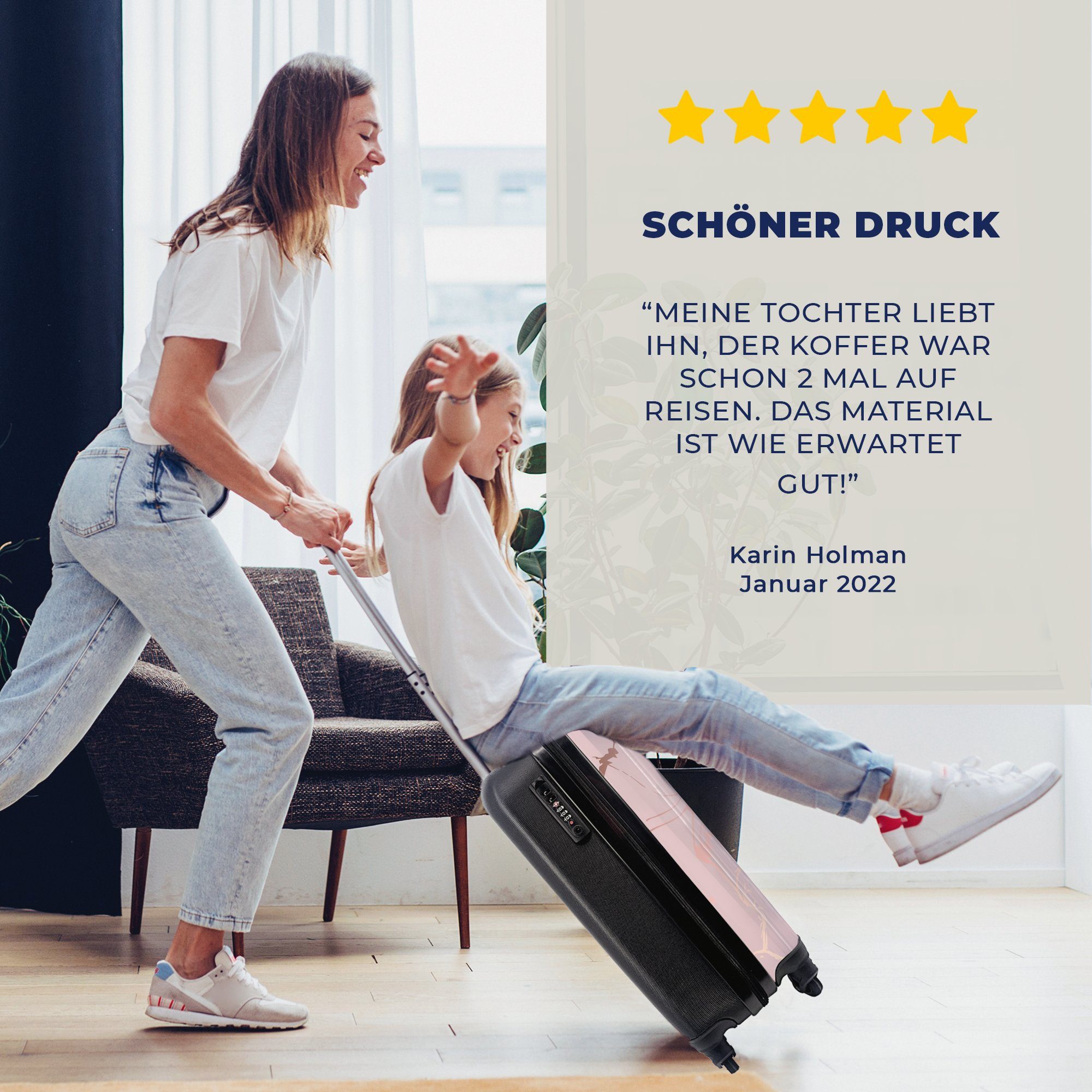 MuchoWow Handgepäckkoffer Marmor - Roségold - Linie, 4 Rollen, Reisetasche mit rollen, Handgepäck für Ferien, Trolley, Reisekoffer