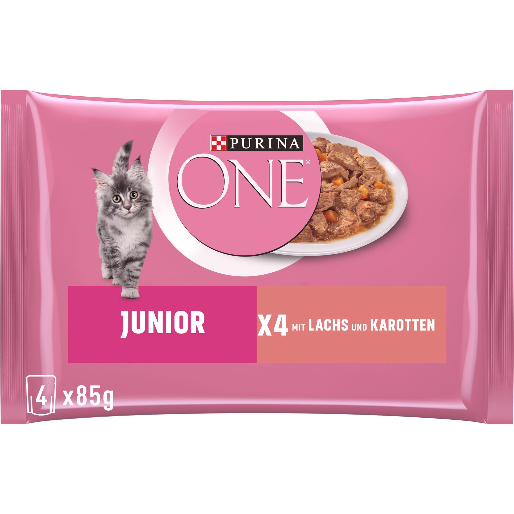 Purina ONE Nassfutter Purina ONE Junior Kittenfutter nass zarte Stückchen in Sauce Lachs 48x85g