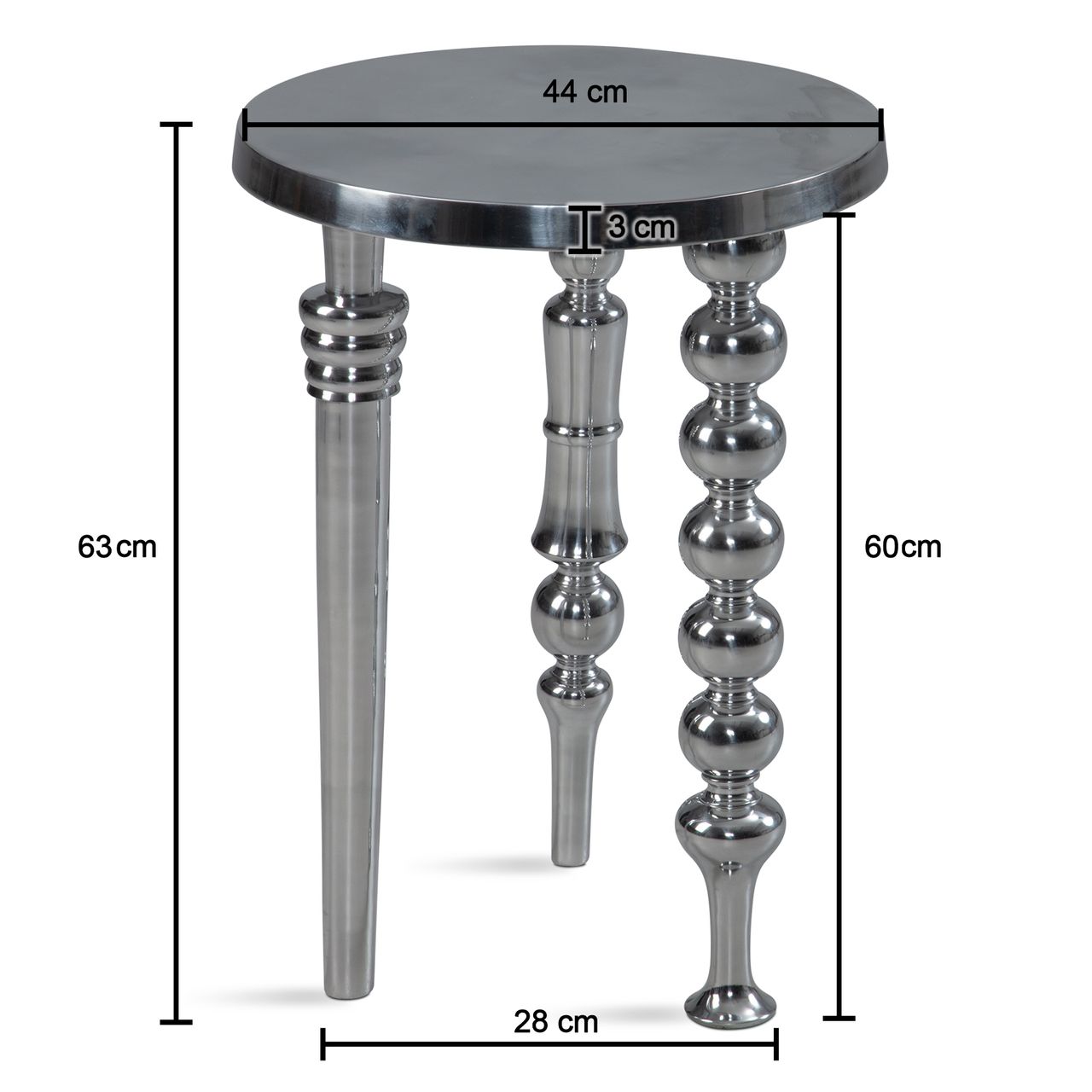 Wohnling Beistelltisch Metall Silber Sofatisch 44x44x63 cm Wohnzimmertisch Rund Abstelltisch Alu