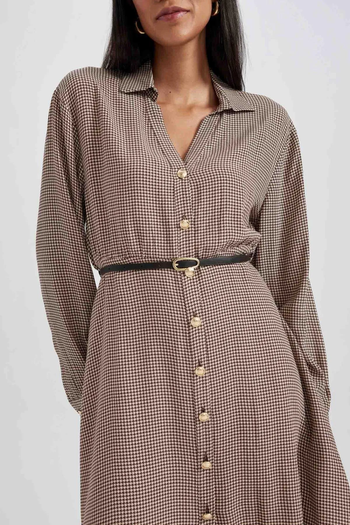 DeFacto  Hemd Revers Crowbar Twill Mini Langarm Kleid B3471ax23au