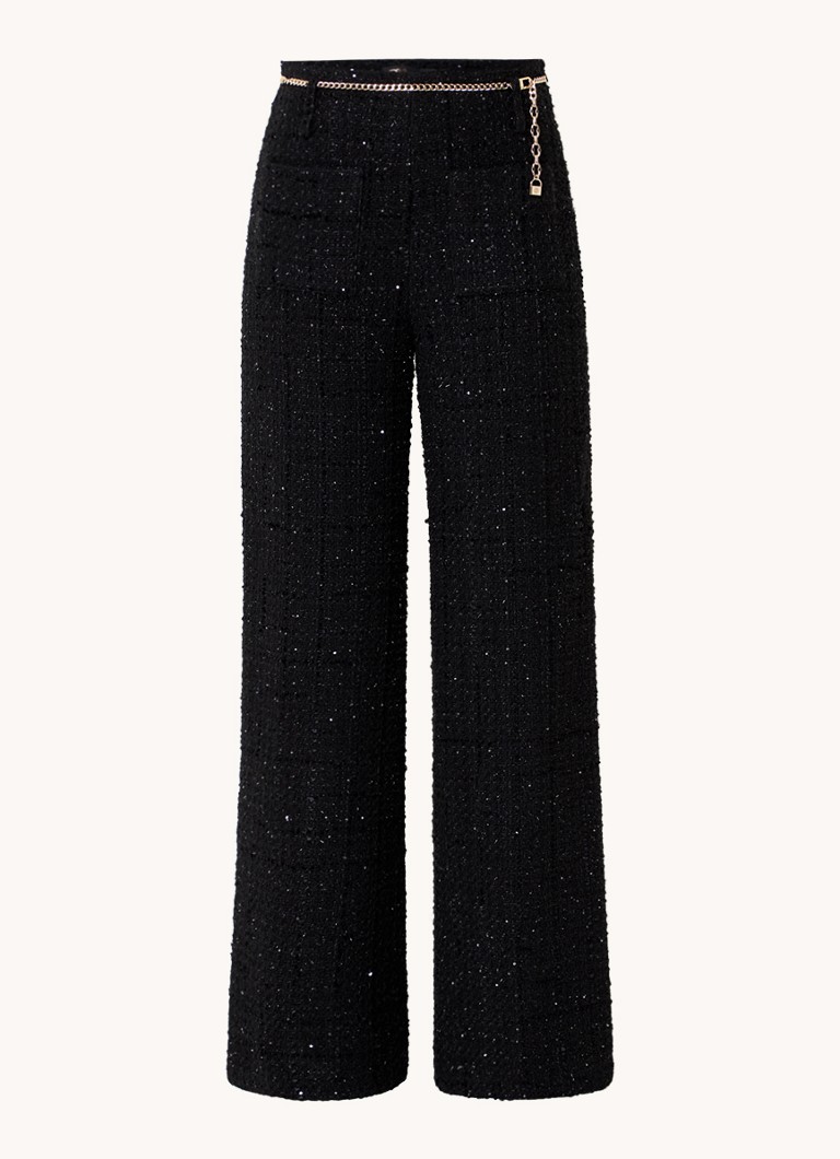 Maje High waist wide fit trousers with tweed look