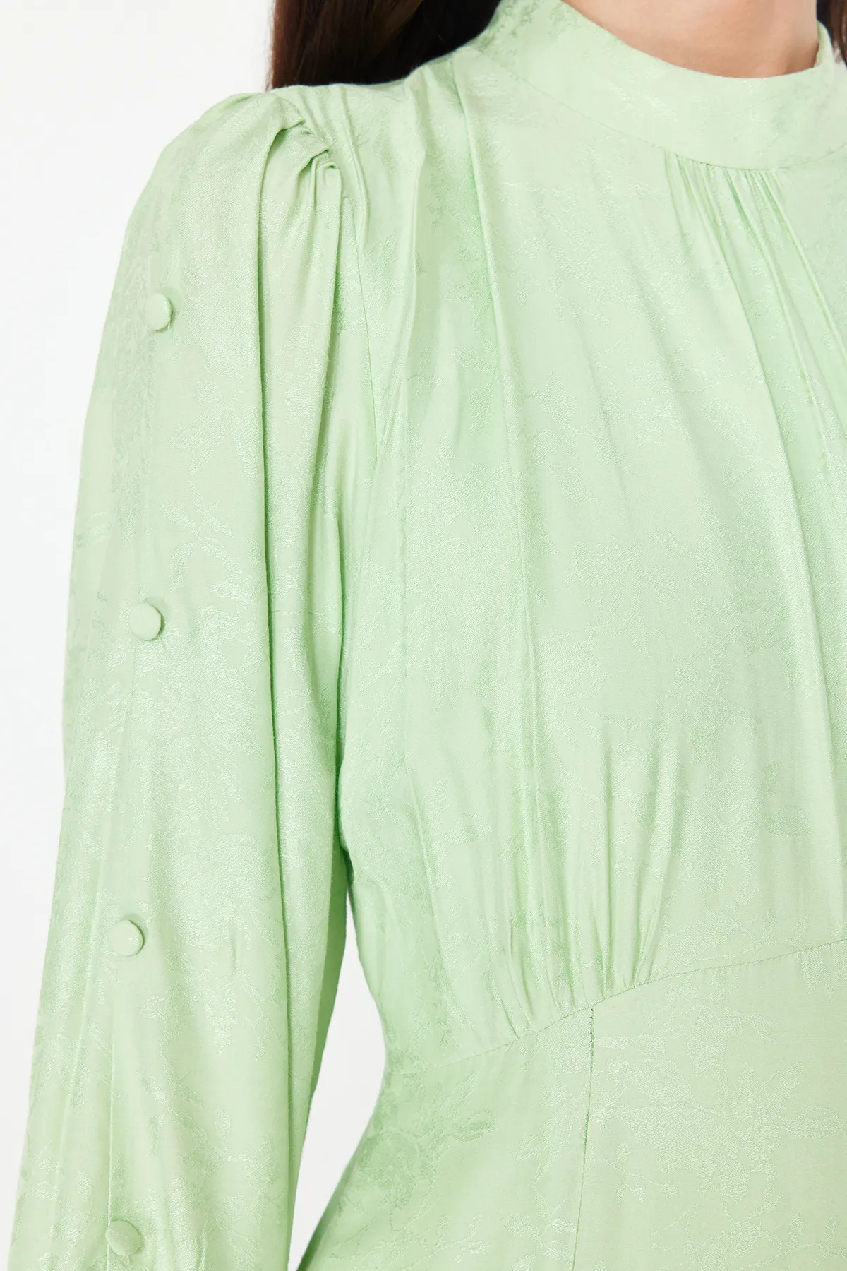 Trendyol Modest  Mintgrünes, gewebtes Jacquardkleid mit Blumenmuster TCTSS24EB00064
