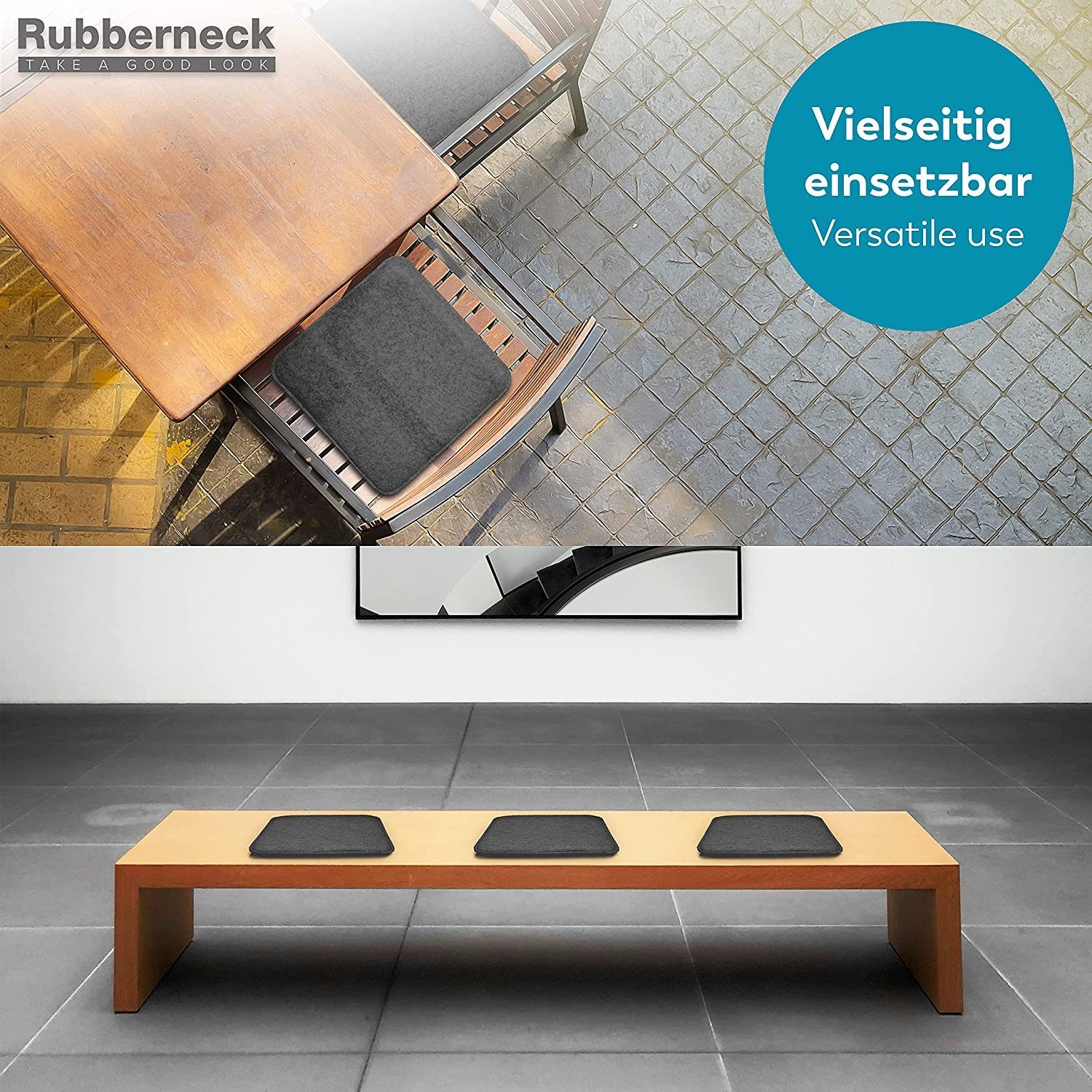 RUBBERNECK Auflagekissen Rutschfeste Filz Sitzkissen eckig, Stuhlkissen mit Antirutsch-Noppen, (4 St), waschbar bei 30°