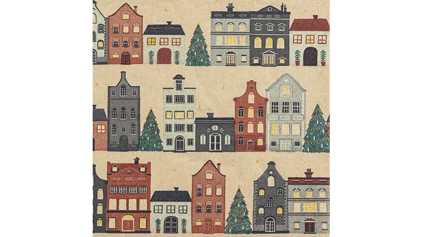 Home-Fashion Serviette ECO Christmas Town 33x33cm natur