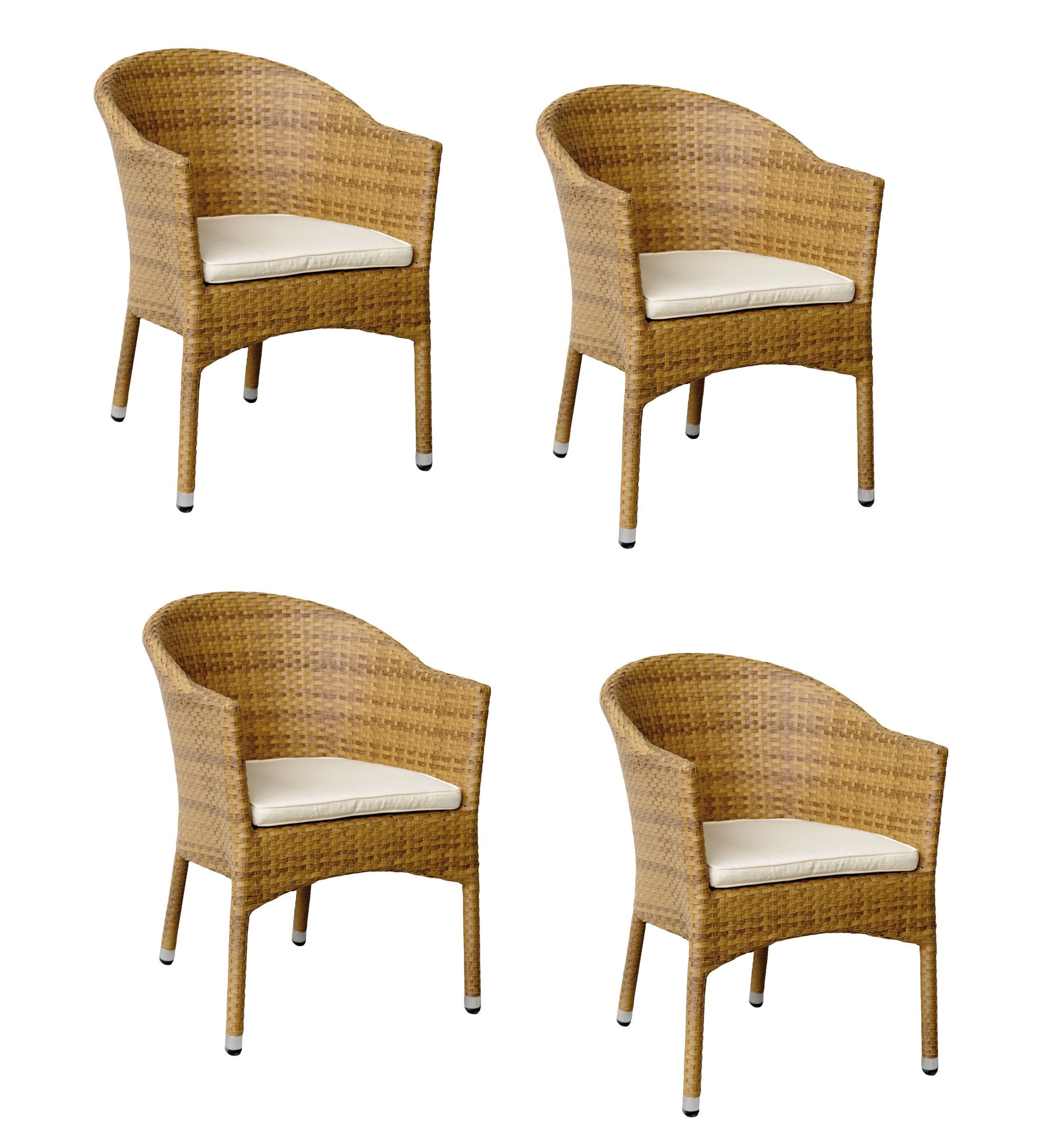 Konway Stapelstuhl LUGANO (4 St), 4x KONWAY® LUGANO Stapelsessel Tabaco + Kissen Polyrattan Sessel