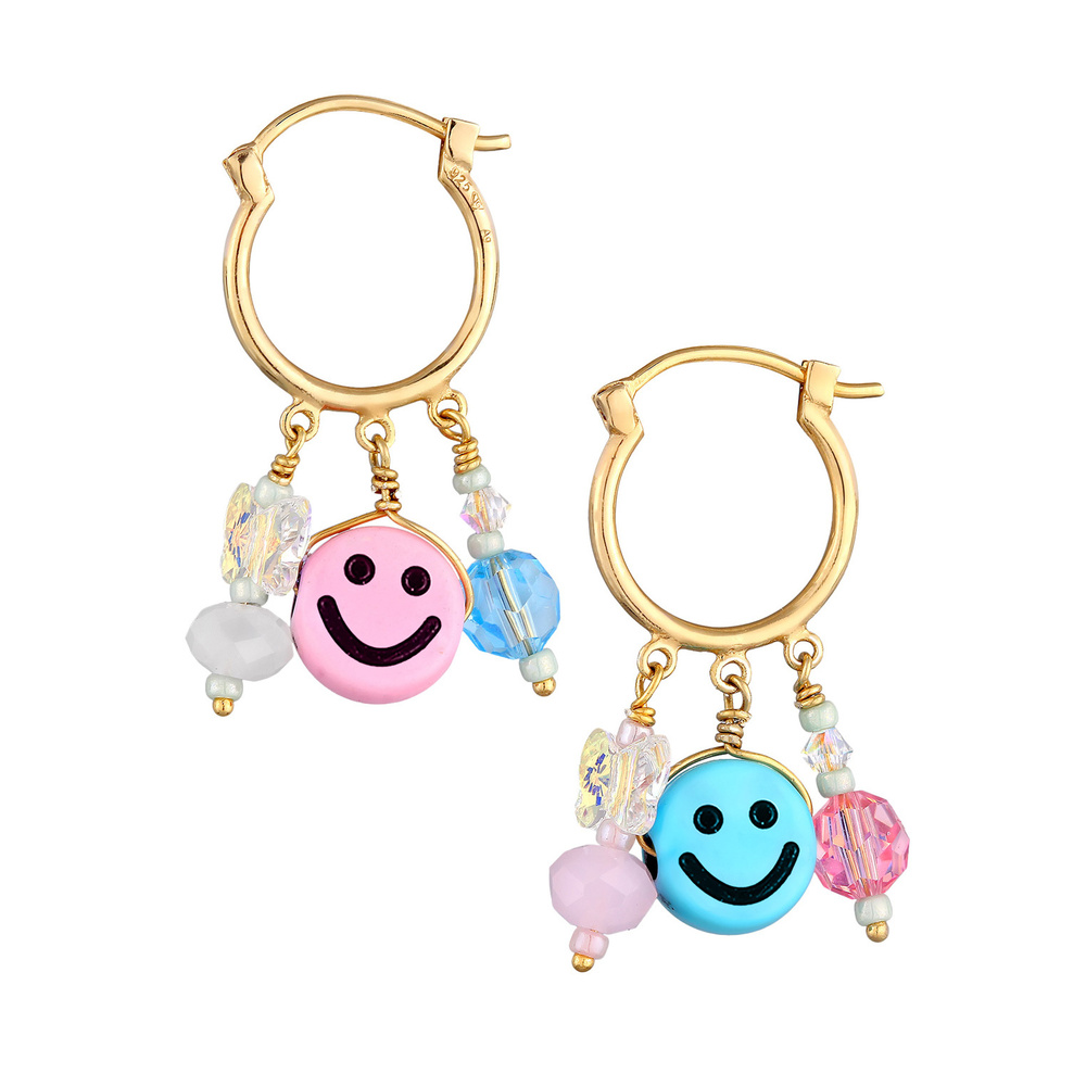 Elli Elli Boucles d'Oreilles Créoles pour Femmes Smile Emoji  Perles avec cristal de v Boucles d'oreilles