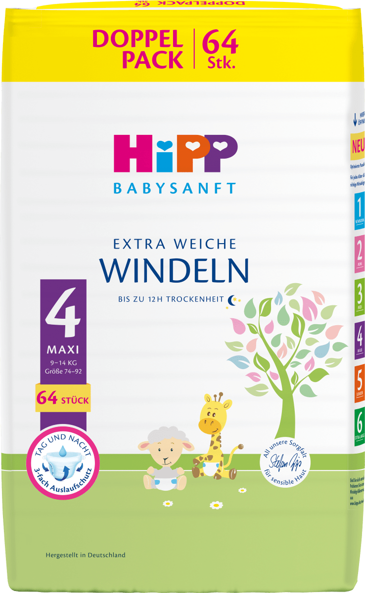 Windeln Maxi 4 (9-14 kg), Doppelpack, 64 St