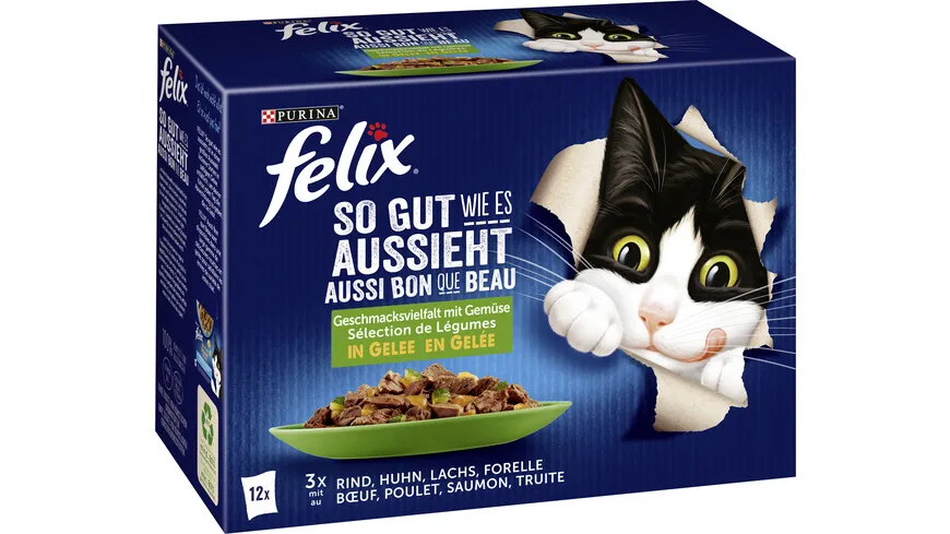 FELIX So gut wie es aussieht in Gelee Gemischte Vielfalt mit Gemüse Katzennassfutter 1020 g