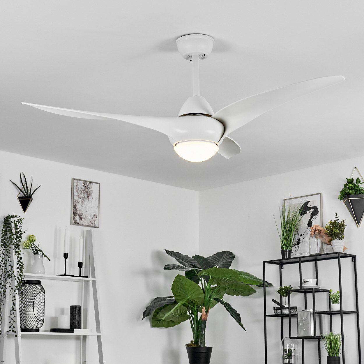 hofstein Tischturmventilator Deckenventilator aus Kunststoff in Weiß, 1 x LED 20 Watt (inkl)
