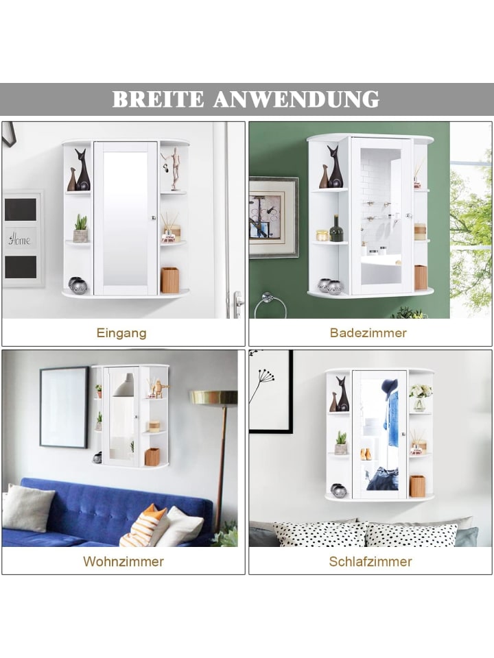 COSTWAY Badschrank mit Spiegel in Weiß günstig kaufen 60 cm