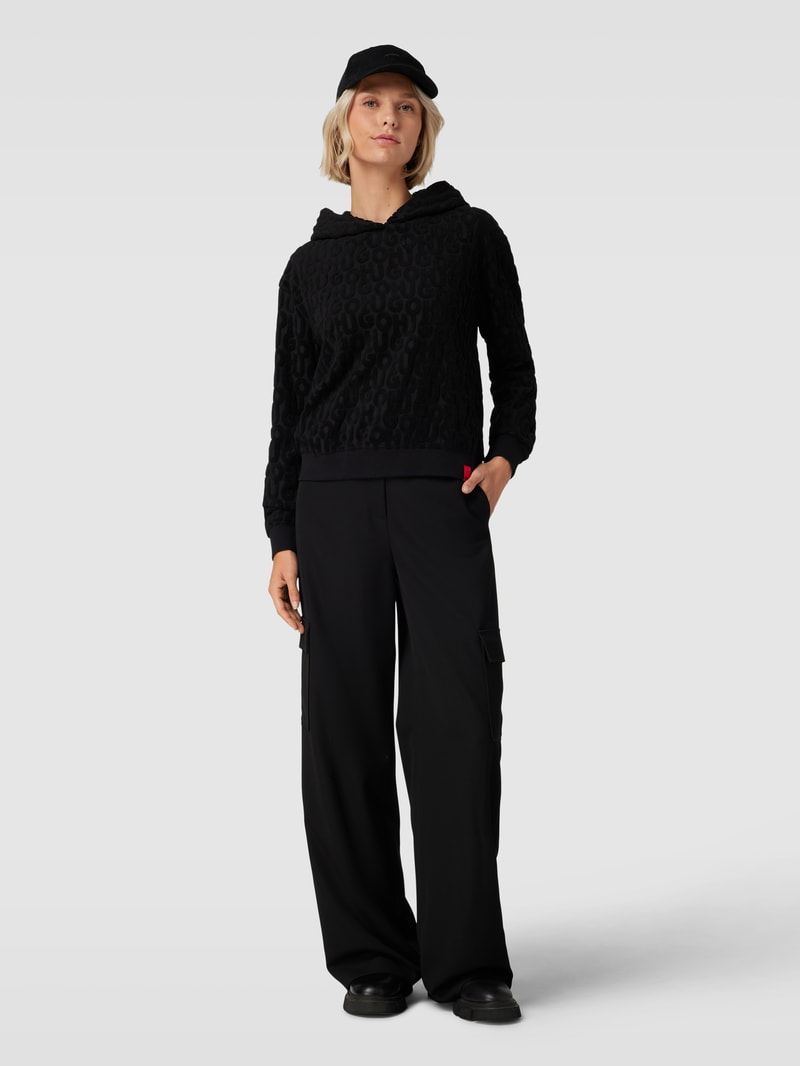 Hoodie mit Label-Strukturmuster Modell 'TERRY ME' in schwarz