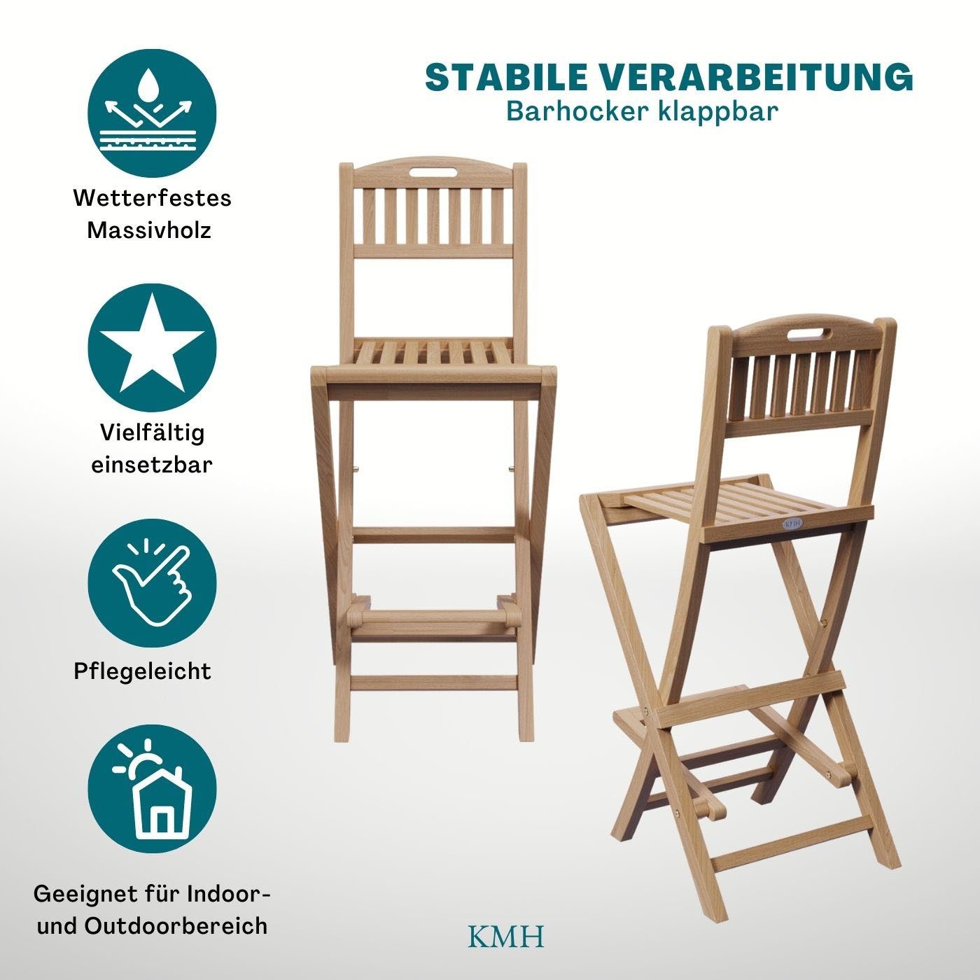 KMH Gartenstuhl TEAK Barhocker (klappbar) (102086)