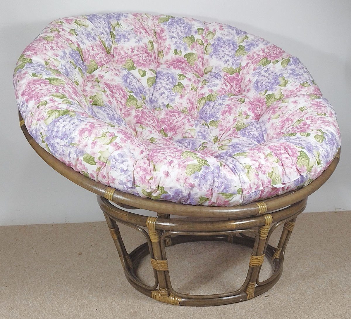 Rattani Rattanstuhl Rattan Papasan Sessel inkl. hochwertigen Polster, D 110 cm, darkbrown