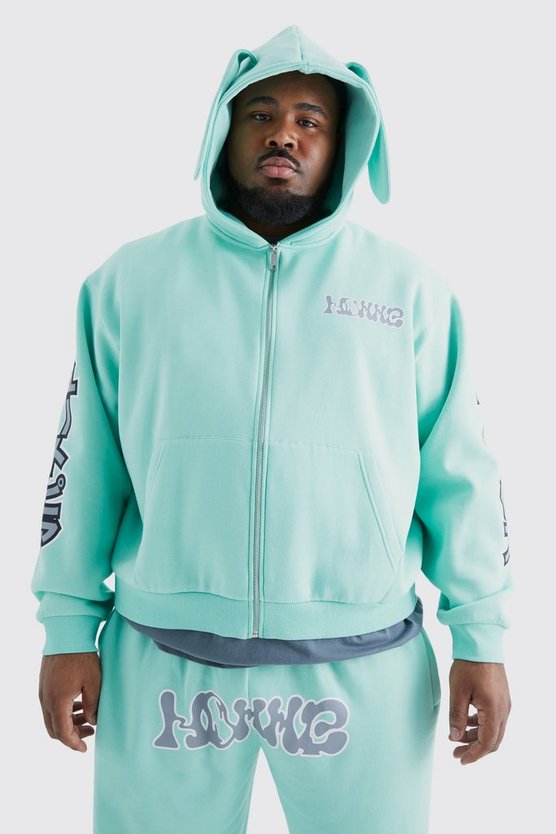 Plus kastiger Oversize Homme Trainingsanzug mit Reißverschluss und Kapuze
