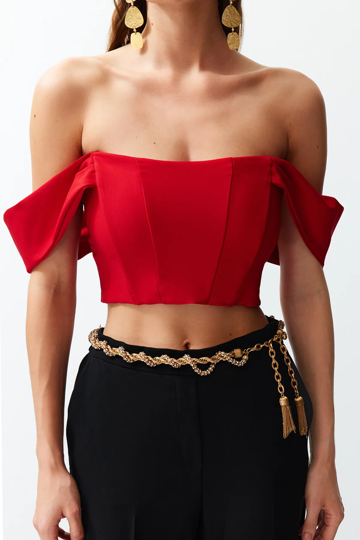 Trendyol Collection  Rotes gewebtes Bustier mit Carmenkragen