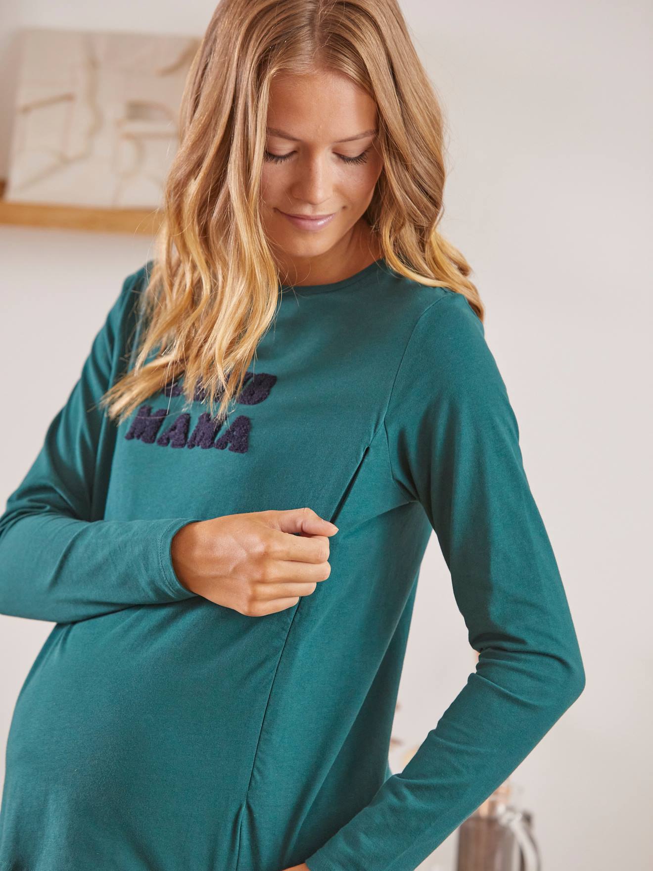 T-shirt à message grossesse et allaitement en coton bio vert