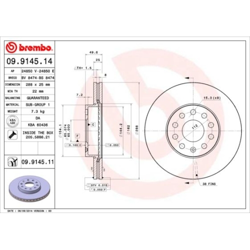 09.9145.11 BREMSSCHEIBE BREMBO VA  VP2 - ATU