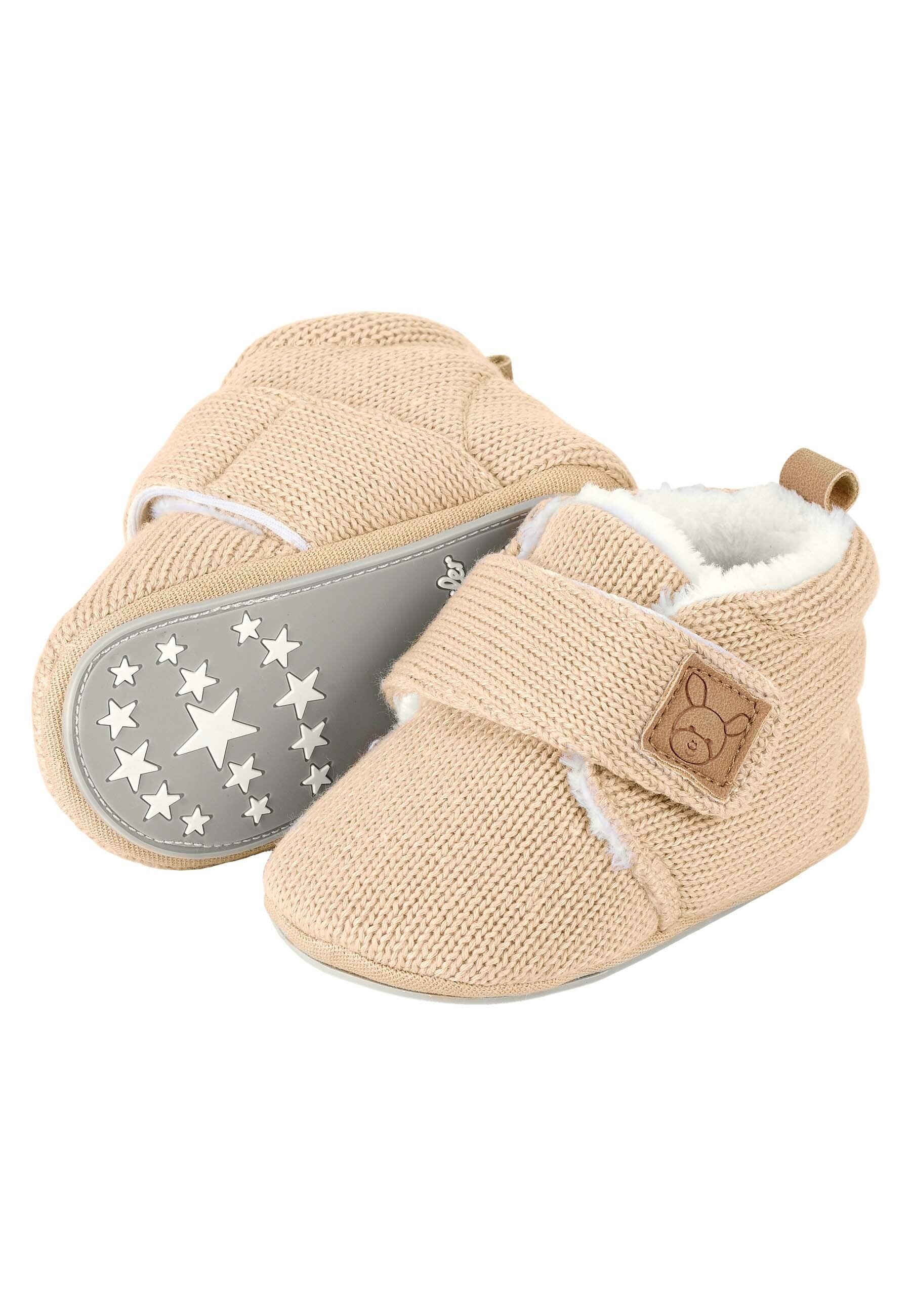 Babykrabbelschuhe aus Strick mit Klettverschluss