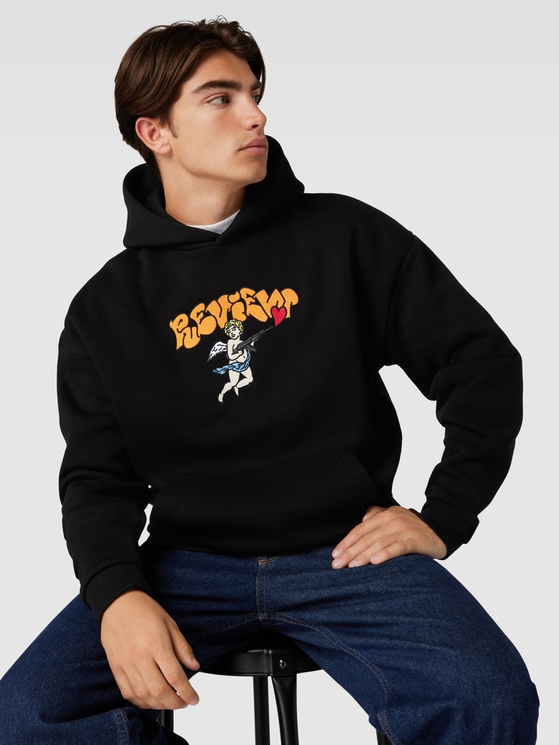Hoodie aus Baumwoll-Mix mit Label-Detail in schwarz