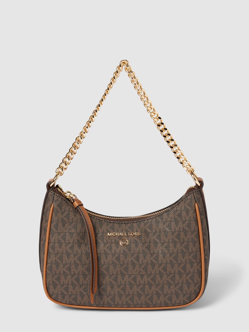 Pochette mit Allover-Logo-Muster Modell 'JET SET CHARM' in dunkelbraun