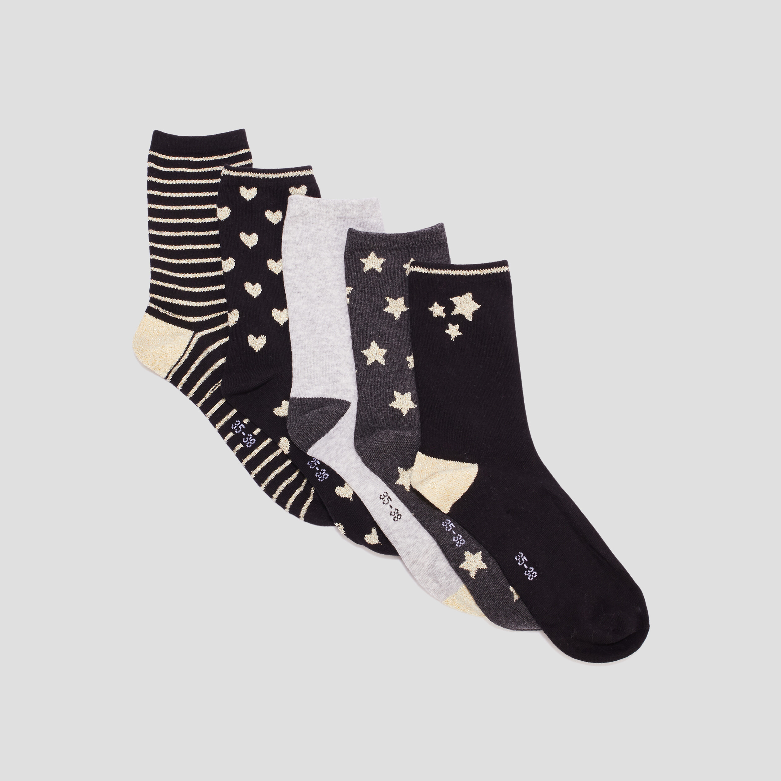 Lot 5 paires chaussettes fils métallisés noir femme | La Halle