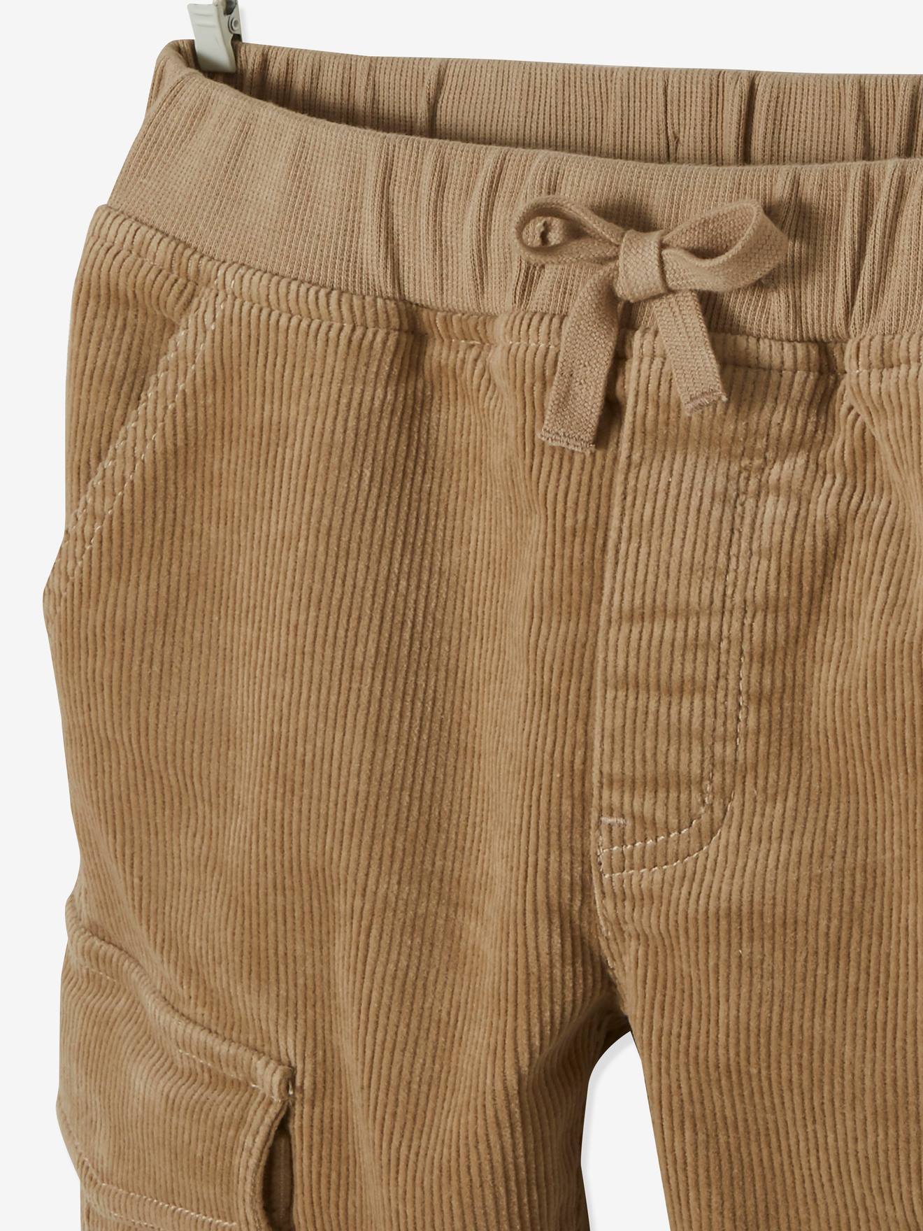 Pantalon en velours style battle garçon facile à enfiler beige