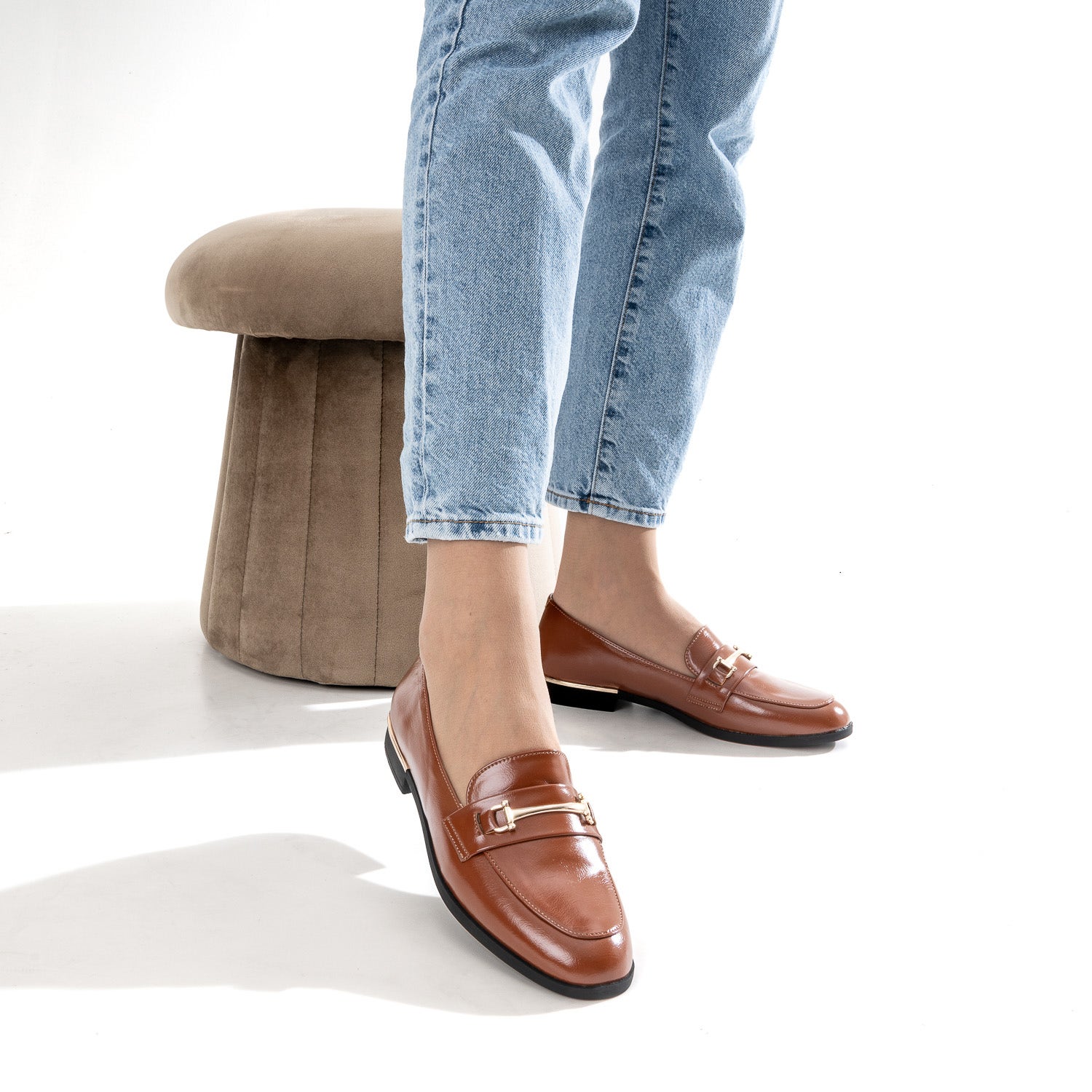 Mocassin cognac détails dorés
