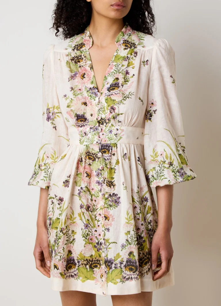 Rochie scurtă de in Zimmermann Halliday cu imprimeu floral